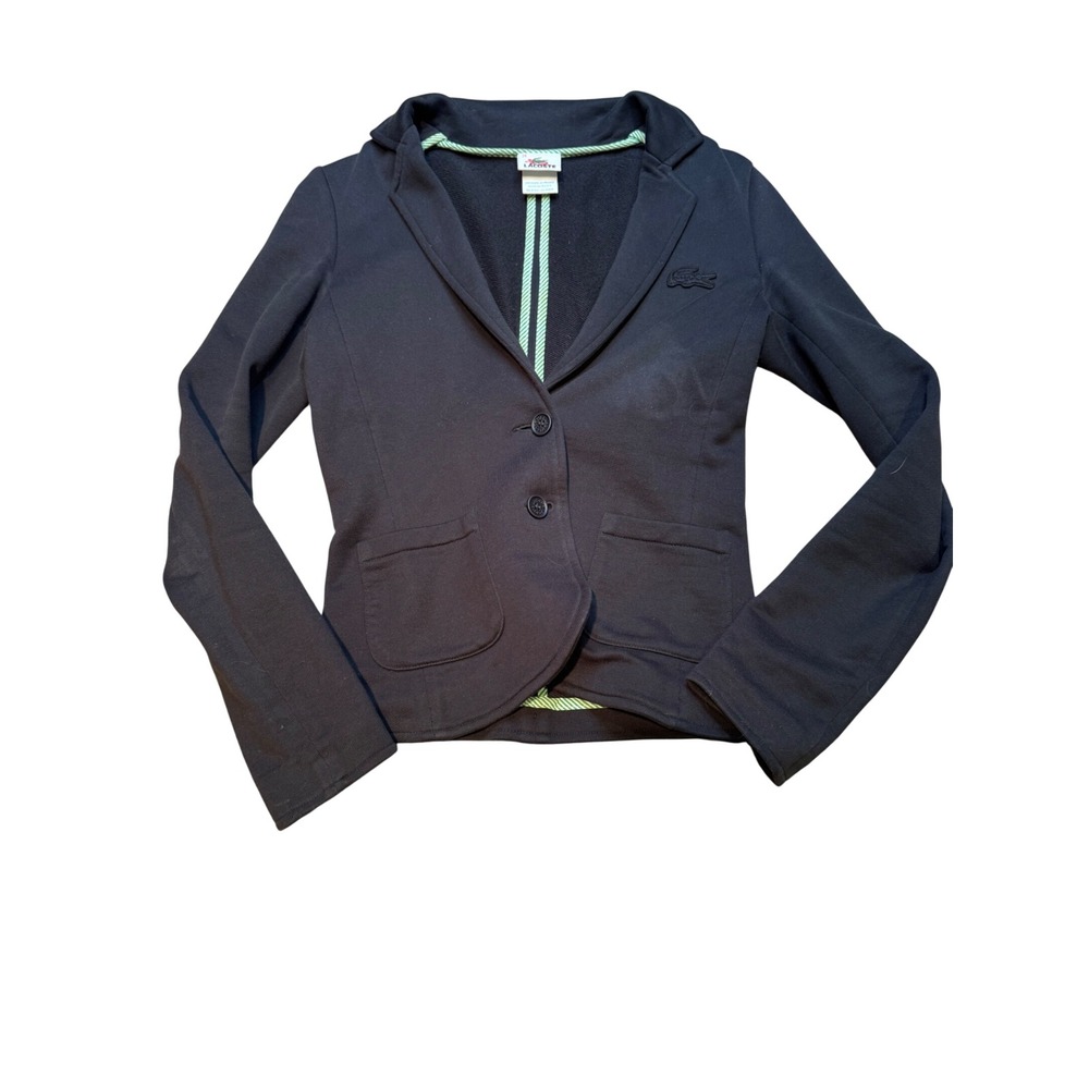 Lacoste Sporty Knit Blazer Jacket Navy Blue Croc Logo‎ Women Size 34